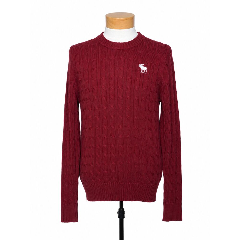 Abercrombie & Fitch Vintage Muscle Fit Cable Knit Sweater Mens XL Burgundy Moose